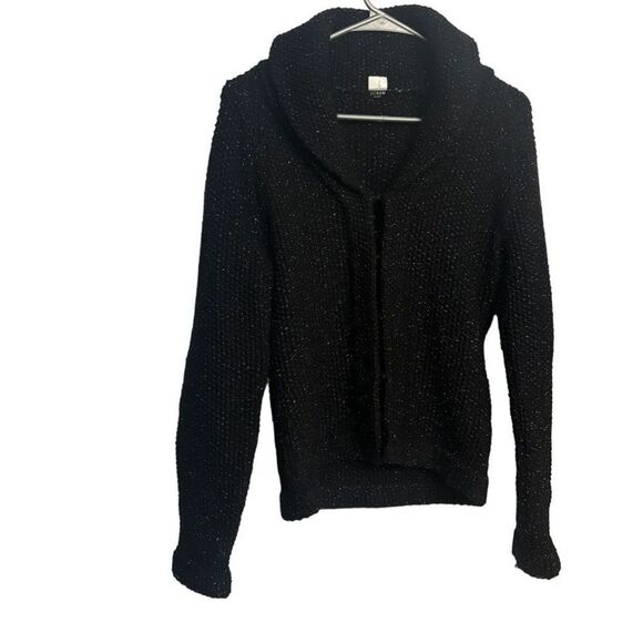 J. crew Handknit Lambswool Black Silver Blazer Style Hook and Loop Cardigan M - Picture 2 of 9